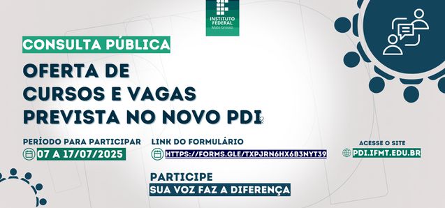 IFMT abre consulta pública sobre oferta de cursos e vagas do novo PDI (2026-2030)